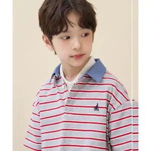 빈폴 키즈 BI6342U023 데님 포인트 칼라 스트라이프 럭비 반소매 티셔츠 - 그레이 988123