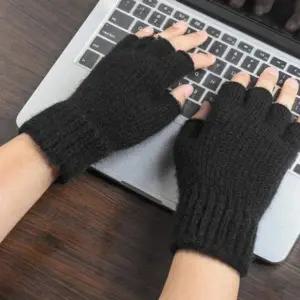 니트장갑 반장갑 안감 방한 기모 니트 블랙 장갑