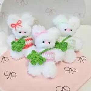 리본 토끼 모루 인형 키링 귀여운 열쇠고리 커플 행운 부적