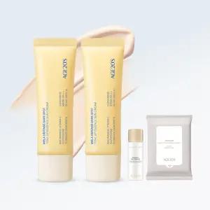 에이지투웨니스 멜라디펜스 기미 톤업 에센스 선크림 50ml 2개+시그니처에센스20ml,클렌징티슈10매 SPF50+,