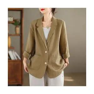 여자 정장 자켓 캐주얼 면마 코트 가을 빈티지 솔리드 상의 ST3