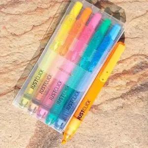 문구반점 모리스 JUSTCLICK 노크식 Slim 형광펜 S-Vivid 5색set