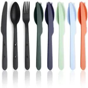 에반다 여행 도구 세트 6인용 재사용 가능한 플라스틱 나이프 포크 스푼으로 휴대성과 공간 절약을 위해