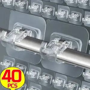 압축봉홀더 압축봉 고정 붙이는 커튼 레일 240PCS 조정 막대 클립 접착 클램프 후크 홀더 벽 브래킷 네일