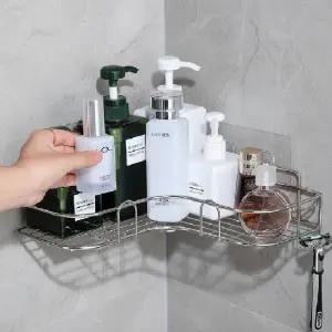 욕실 벽걸이 코너선반 강력접착 화장실 다용도 수납함 스텐 바스켓 2P