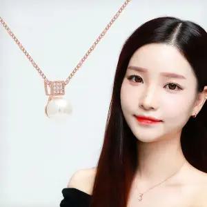 [하프클럽/]클라라 14KGP 로즈골드 큐빅 진주 체인 패션 목걸이