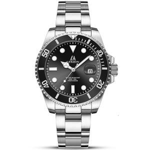 LN LENQIN 남성용 스테인리스 스틸 방수 아날로그 쿼츠 시계 데이트 야광 패션 손목시계