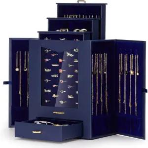 투명 창문 목걸이 후크가 달린 홈데 주얼리 정리함 여성용 박스 진열 케이스 반지 귀걸이 팔찌 및 기타