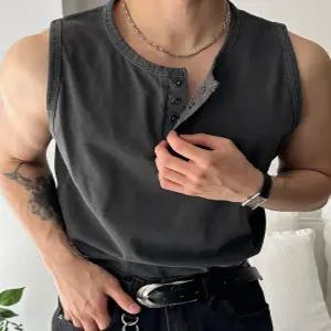 [아레스]데드 피그먼트 헨리넥 크롭 머슬핏 나시 (4color)