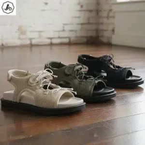 [애슬릿] 플랫폼 샌들 스트링 리본 찍찍이 메쉬 발편한 3cm