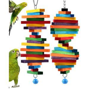 Bissap 2 PCS 새 씹기 장난감, 다양한 색상의 베이글 캐스케이드 새 앵무새 씹기 스틱, 나무 블록 물어뜯기 장난감, 소형 콘루어 잉꼬 앵무새 러브버드 비슷한 크기의 애완용