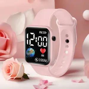 여자 남자 학생 밴드 전자 사각 LED 컬러 시계 손목 학생시계 남자시계