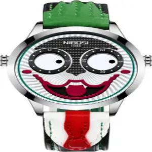 니보시 남성용 아날로그 쿼츠 클라운 다이얼 손목시계 독특한 기묘한 패션 쿨 워치 방수 가죽 스트랩 시계