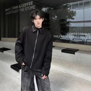 남자 블랙 코트 메탈릭 재킷 상의 패드 행정 숏 점퍼 패피1