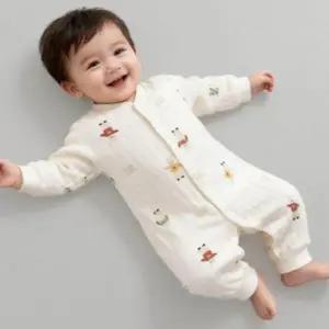 유아 아동 몽글 패턴 누빔 순면 내의 긴팔 우주복