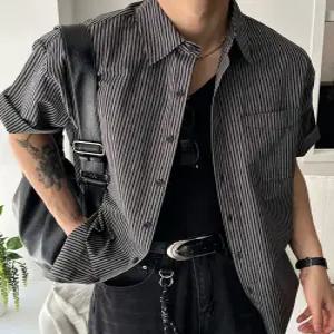 [아레스]런던 코튼 롤업 스트라이프 반팔 셔츠 (3color)