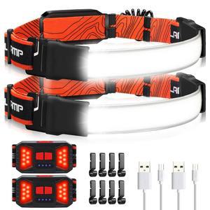 아델란테 LED 헤드램프 손전등, 1000LM 230 와이드빔 충전식 2팩, 레드 테일라이트 및 러닝 하이킹 캠핑용 방수 하드햇 라이트 8개 클립