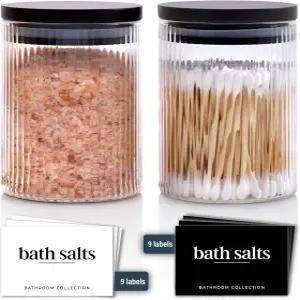 메이슨 페이블 리브드 유리 욕실 병과 검은 대나무 뚜껑 면봉 / Q 팁 목욕 소금 투명 배니티 약재 보관