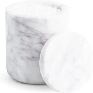 뚜껑이 있는 코크 앤 밀 마블 욕실 용기 Q팁 면봉 패드 라운드 또는 치실 픽 홀더 흰색 약사 병 카운터