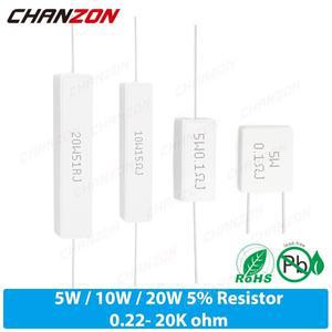 10 개갑 5W 20W 세라믹 권선 저항기 0.1 2 15 25 30 33 1K 옴 5 와트 시멘트