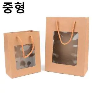 브라운 투명창 선물백 중형 X20개 종이 쇼핑백 포장백