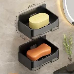 샤워용 YISMAN 벽걸이 비누 접시 배수 트레이가 있는 펀칭 상자 없음 후크 블랙 2개