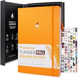 클레버 폭스 플래너 프로 프리미엄 생산성 및 목표를 위한 예산 편성자가 있는 럭셔리 주간 월간 날짜 미정