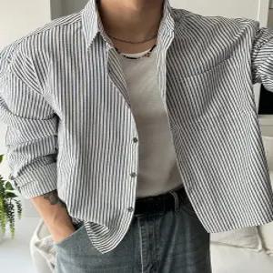 [아레스]플로어 스트라이프 시어서커 크롭 셔츠 (2color)