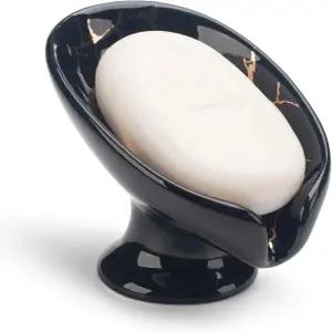 비누 접시 세라믹 홀더 자동 배수 잎 모양 바 홀더블랙