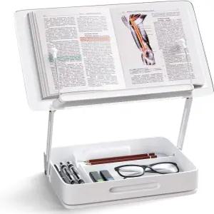 독서용 책 홀더 보관 펜 슬롯이 있는 360 회전 아크릴 스탠드 접이식 데스크톱 라이저 노트북 책상용