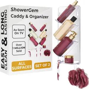 샤워젬 이지 클린 캐디 내구성이 뛰어난 녹 방지 목욕 정리함 2팩 흡입 컵 없음 나사 벽걸이 조절 가능한