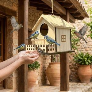 나무 새집 새장 울타리 앉는 장소  부화 상자 코티지 스타일 매끄러운 마감 새 모이통 집