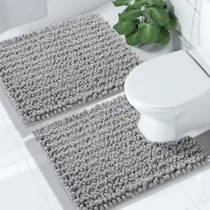 이모브라 욕실 러그 세트 2피스 퀵 드라이 엑스트라 두꺼운 럭셔리 샤닐 목욕 매트 욕조 샤워 싱크대용