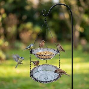 1/2층 걸이형 새 먹이통 물 공급 스테이션 야외 겸용 체인  애완조류 목욕 그릇