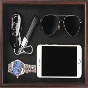 가죽 베이스가 있는 조센리 나무 발렛 트레이 쾰른 향수 열쇠 지갑 휴대폰 시계 보석 및 선글라스용