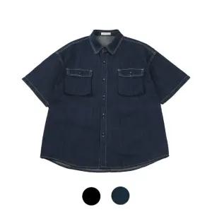 [모로엠] 투포켓 스티치 포인트 데님 반팔 셔츠 SR-SHH-10006M