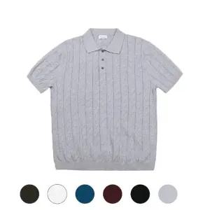 [모로엠] 남성 케이블 니트 머슬핏 카라 반팔티 ROM-TSH-CC
