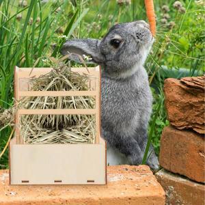 나무로 만든 2 in 1 토끼 건초통 작은 동물  케이지 먹이통 깨끗  애완동물 사료 보관대