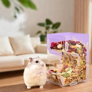 아크릴 자동 햄스터 먹이통 투명 대용량 급식기 뒤집힘 방지 소형 애완동물