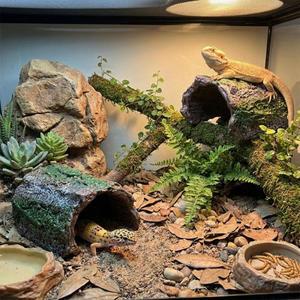 파충류 은신처 탈출 동굴 나무 질감 나무 구멍 쉼터 PVC 속이 빈 거북이 탱크 장식품 테라리움