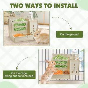 다기능 2 in 1 토끼 건초 급식기 분리형 물병 포함 사료통 내구성 강한 기니피그