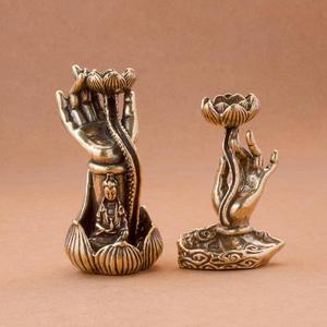 황동 연꽃 Guanyin 손 Flowback 향기 장식 부처님 삽입 홈 거실