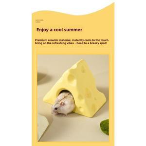 삼각형 치즈 모양 세라믹 햄스터 하우스 여름용 쿨링 코티지 소형 애완동물 은신처 거블  서식지 케이지 쉼