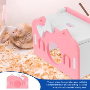나무 햄스터 은신처 집 대형 핑크 고양이 모양 침실 소형 동물 놀이터 운동 게임
