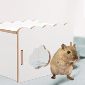 나무로 만든 작은 애완동물용 햄스터 은신처 구름 모양 쉼터 케이지  기니피그 쥐 토끼