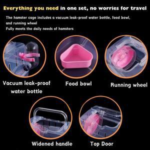 휴대용 호환 투명 햄스터 케이지 운동 휠 물병 포함 소형 애완동물 생활 야외 이동용 호환 디자인