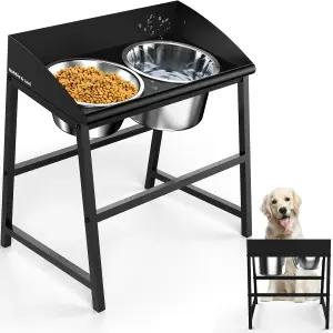 고가 개 그릇 대형 품종 15인치 높이의 물이 새지 않는 기울어진 물그릇 스탠드 풀 메탈 및 스테인리스