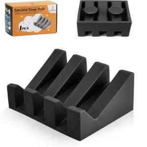 배수구가 있는 실리콘 비누 접시 미끄럼 방지 및 안정성을 위해 하단에 이중 흡입 컵 업그레이드 홀더가