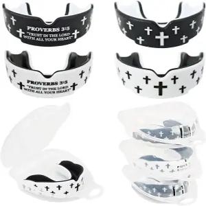 피모우 4Pcs 마우스 가드 - 페이스 크로스 케이스 축구 복싱 농구 라크로스 하키 및 모든 접촉 스포츠를