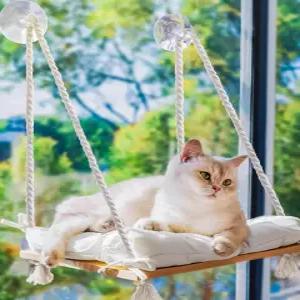 고양이 창문 농어 - 해먹 침대 내부 단단한 나무 시트 4개의 강력한 흡입 컵 부드러운 쿠션 소박한 실내